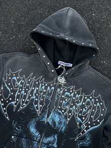 Veste zippée épaisse style streetwear à motif floral vintage, impression DTG, fermeture éclair, en molleton bouclette, style bande dessinée, délavée à l'acide et effet vieilli - Product Image 5