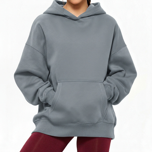 เสื้อฮู้ดดี้ผู้หญิง ผ้าฝ้ายถัก 100% สีเทา เสื้อฮู้ดดี้โอเวอร์ไซส์ สตรีทแวร์ ทรงหลวม ไหล่ตก ใส่สบาย แฟชั่นเสื้อผ้าฤดูหนาว - Product Image 6