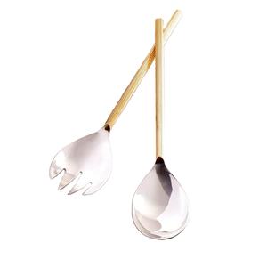 Longue poignée ronde dorée Design de luxe Serveurs à salade décoratifs en métal plaqué argent Ensemble de service de bar à salade - Product Image 1