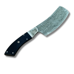 Cuchillo de carnicero forjado a mano de acero de Damasco con hoja recta tipo Drop Point, mango de Micarta negra, calidad prémium TARJ OEM Industrial - Product Image 1