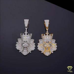 Exclusive Hip Hop <b>Crown</b> Animal Pendant with Fully Flooded Lab Grown Diamond Setting and <b>Silver</b> Finish - Product Image 2