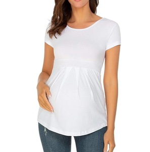 Breathable Latest Design 2026 Blank White Color Short Sleeves Cotton Made Maternity TShirt Nursing Women Feeding Dress Wholesale - Product Image 4