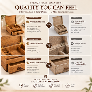 Premium Wooden Jewelry Organizer <b>Box</b> with Drawer, Custom Solid Wood Jewelry <b>Storage</b> Case with <b>Hinged</b> <b>Lid</b> - Product Image 4