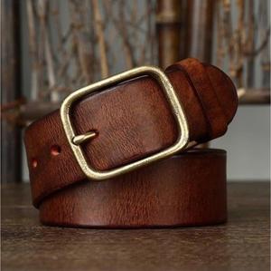 Cinturones de Cuero Genuino de Diseño Sólido con Hebilla de Latón, Resistentes al Agua, Ecológicos, Longitud Personalizada, Cinturón Duradero para Hombre - Product Image 5