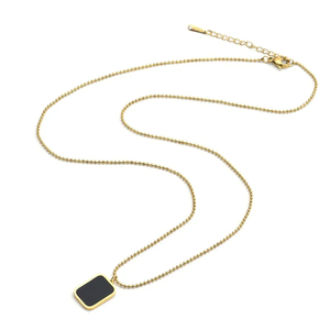 Collar con colgante cuadrado unisex de estilo simple en acero titanio con baño de oro y cadena de bolas - Product Image 4