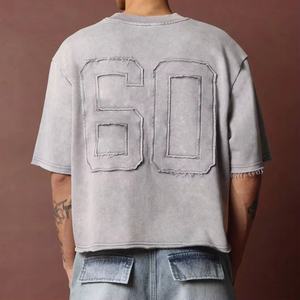 T-shirts surdimensionnés pour hommes en coton 100% avec col élastique et effet vieilli, imprimés sur mesure, ensembles de t-shirts d'été pour hommes - Product Image 4