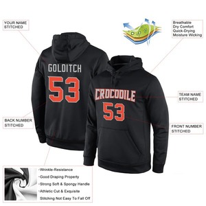 Custom Wholesale <b>Black</b> Orange Gray Hoodie Stitched Jersey Embroidery <b>Fleece</b> Pullover Breathable Team Sports Training Wear - Product Image 2