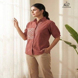 Nueva llegada: Camisa de algodón flexible de excelente calidad con bordado en el codo, proveedor de moda femenina de la India - Product Image 1