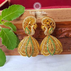 Vintage Gold Plated Peacock Drop Earrings for Wedding and Party - Product Image 1