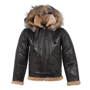 Chaqueta de Cuero Genuino Gruesa de Invierno para Hombre, Abrigo de Piel de Oveja con Cuello de Pelo, Chaqueta de Motero Cálida con Forro Polar, Ropa de Abrigo Exterior - Product Image 1