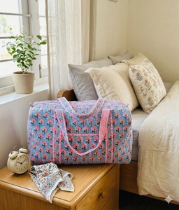 Handcrafted Indian Cotton Quilted Floral Duffle Tote <b>Bag</b> for Women Boho Block Print Travel <b>Beach</b> Vintage Shoulder <b>Bag</b> - Product Image 1