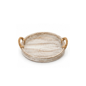 Plateau de rangement rond en bois avec poignées en laiton, design minimaliste, à un seul niveau, pour table, finition brute - Product Image 4