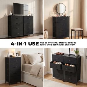 Commode moderne en tissu avec structure métallique et plateau en bois massif, organisateur de rangement à 2/4 tiroirs pour chambre à coucher - Product Image 4