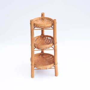 Étagère ronde en bambou à 3 niveaux - Rangement multifonctionnel - Panier en bambou tissé à la main pour la décoration - Product Image 3