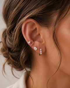DEF Color VS VVS Clarity IGI Certificate Moissanite <b>Three</b> Stone Round Lab Created Diamond Heggie Earrings 10K 14K 18K Solid Gold - Product Image 4