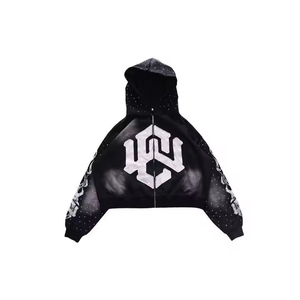 Hot Sales <b>Top</b> Trending Custom Design <b>Distressed</b> High Quality Cotton 320gsm Rhinestone Winter Pullover Hoodie Quick Dry - Product Image 3