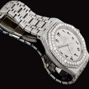 DiaDream Gems & Jewel Fashion Hip Hop Man's 41mm Round <b>Arabic</b> Numerals Dial Moissanite Diamond Quartz Movement Silver Band <b>Watch</b> - Product Image 2