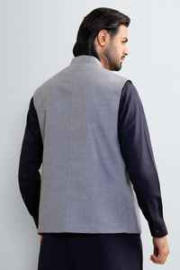 Chaleco de traje de un solo botón para hombre, chaleco de poliéster personalizado en color gris brillante con estampado paisley, chaleco para adultos. - Product Image 4