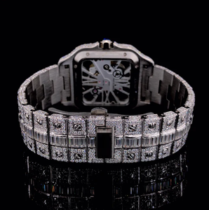 Reloj de Alta Calidad con Alarma GPS, Esqueleto Analógico, Diamantes Baguette Plateados, Correa de Acero Inoxidable, Unisex - Product Image 4