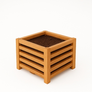 Large Eco-Friendly Bohemian Bamboo Square Planter <b>Pot</b> | Durable Hand-Carved Indoor Outdoor Decorative Plant <b>Stand</b> - Product Image 1