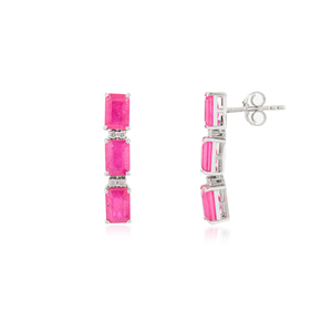 Pendientes Elegantes de Diseño Clásico con Rubí y Diamante en Oro Blanco Sólido de 14K, Regalo de Aniversario, Piedra de Nacimiento de Julio - Product Image 3