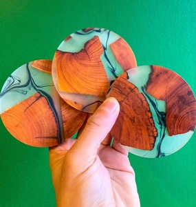 Premium Wooden Resin <b>Coaster</b> <b>Set</b> Handmade Durable Luxury Modern Customizable Design Diameter Table Decor Perfect Gifting - Product Image 4