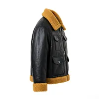 Veste de moto en cuir véritable noir pour homme, doublée en sherpa, fermeture éclair, vêtement d'hiver