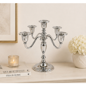 Factory Price 5 Arm Metal Candelabra <b>Silver</b> Aluminum <b>Candlestick</b> Holder Vintage Table Centerpiece For Wedding Event Decoration - Product Image 4