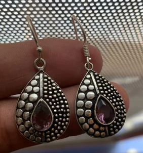 AAA Quality German Silver Dangle Drop <b>Earrings</b> <b>Red</b> Zircon Gemstone Vintage Style Handmade Wedding Wholesale Lot Bulk Price H.A. - Product Image 1