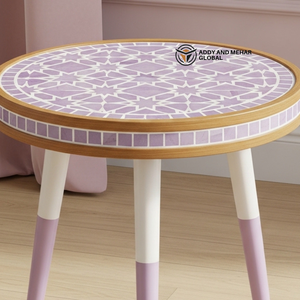 Designer Lavender Meena Wooden <b>Stool</b> – Contemporary Decorative Furniture - Product Image 4