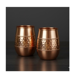 Premium Copper Drinking Glasses Set of 2 | Elegant Beaded Border Barrel Mugs for Cocktails & Water | Lustrous Metallic Copper - Product Image 4