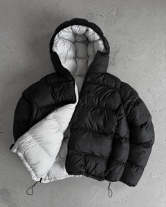 Men's Hooded Puffer Jacket Solid Color <b>Down</b> Filled Windproof Winter Coat Regular Fit Casual Style Black and White - Product Image 6