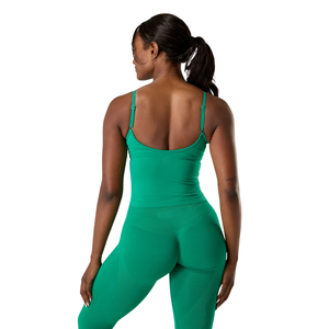 Camiseta sin costuras 2 en 1 con sujetador incorporado para mujer, ropa deportiva moldeadora, camiseta sin costuras elástica para fitness, color verde Grove - Product Image 2