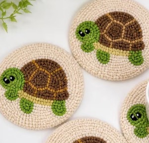 4pcs Eco-Friendly Luxury Customizable Punch <b>Needle</b> Turtle Coasters Handmade Seed <b>Bead</b> Cotton Drink Mats for Coffee Table Whimsy - Product Image 6