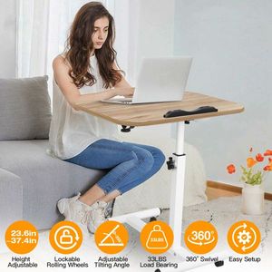 Portable Rolling Laptop Stand 90 Tiltable Overbed Bedside <b>Table</b> Height <b>Adjustable</b> Mobile Computer Cart Mobile Standing Desk - Product Image 1