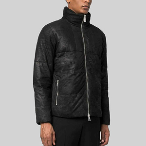 2026 Custom Winter Unisex High Street Clothing Top Stand Collar <b>Long</b> Sleeve Original Leather Zip Regular Size Puffer <b>Jackets</b> - Product Image 3