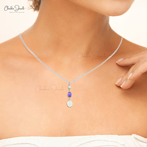 Pendentif tendance Chordia Jewels en argent sterling 925 avec trois pierres précieuses : améthyste naturelle, topaze bleue et pierre de lune, serti griffe - Product Image 6