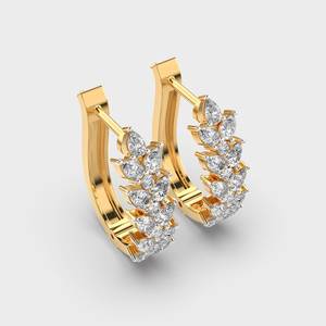 Luxury Yellow Gold Hoop Earrings With Marquise Cut Diamond Claw Setting Women's Wedding Womens Hoop Earrings - Product Image 3