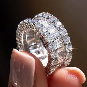 Anillo de Boda Ancho Estilo Hip Hop con Diamantes Moissanite Baguette y Tallados, Regalo de Aniversario para Mujer, Joyería de Plata Esterlina 925 - Product Image 2