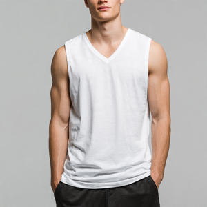 Chaleco sin mangas de punto 100% algodón con cuello en V para hombre, ropa deportiva, chaleco sin mangas para hombre, camiseta ajustada para fitness y musculación para hombre - Product Image 4