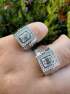<b>Men's</b> Rhodium Plated Stainless Steel Cocktail <b>Ring</b> With Emerald Cut Cubic Zirconia Pave Setting Geometric Design Modern Style - Product Image 3