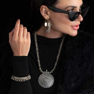 PRAO 3-in-1 Ethnic Oxidised Necklace <b>Set</b> with Bangle & Earrings Fashion Jewelry <b>for</b> <b>Women</b> - Product Image 1