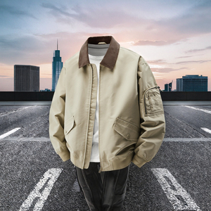 Unisex Casual Blouson Windproof Outdoor Jacket Winter Season <b>Covered</b> <b>Button</b> Closure Stand Front Logo Letter Pattern Woolen - Product Image 2