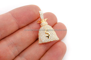 Colgante de Oro Sólido de 10K Personalizado con Diamante Cultivado en Laboratorio, Diseño de Bolsa de Dinero Emocional y Símbolo de Dólar, Joyería de Lujo Estilo Hip Hop Bling, Regalo - Product Image 3