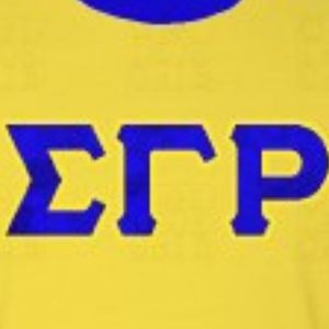 T-shirt à col rond à manches courtes pour femme, avec lettres en satin jaune et bleu Sigma Gamma Rho, pour sororité grecque, vêtements de campus personnalisés - Product Image 2