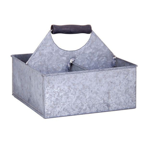 Farmhouse Galvanized Cutlery Holder with Wood Handle 4-Compartment Metal Utensil <b>Caddy</b> and Silverware Organizer Tray for <b>Kitchen</b> - Product Image 1
