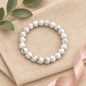 Bracelet extensible en howlite naturelle SoulWise, perles en forme de boule, aspect marbre blanc, cristal, tendance, unisexe, bijoux d'anniversaire - Product Image 4