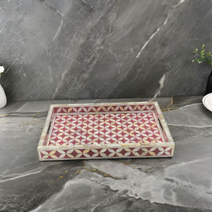 Bandeja cuadrada con incrustaciones de hueso al por mayor, bandeja para servir nácar, Exportación india de lujo para revendedores - Product Image 1