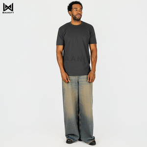 T-shirt Homme Gris Foncé Haute Qualité, Grammage Lourd, Col Côtelé Épais, Impression Logo Personnalisé, Coton Vierge Streetwear, Fabricant MAANIFY - Product Image 2