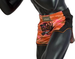 Shorts de boxe Muay Thai Fairtex coupe slim camouflage orange, imprimé camouflage rose orange, respirants - Product Image 6
